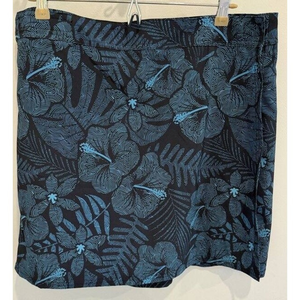 Rip Skirt Hawaii Black Blue Line Foral Hibiscus Wrap Skirt Adjustable Size XL